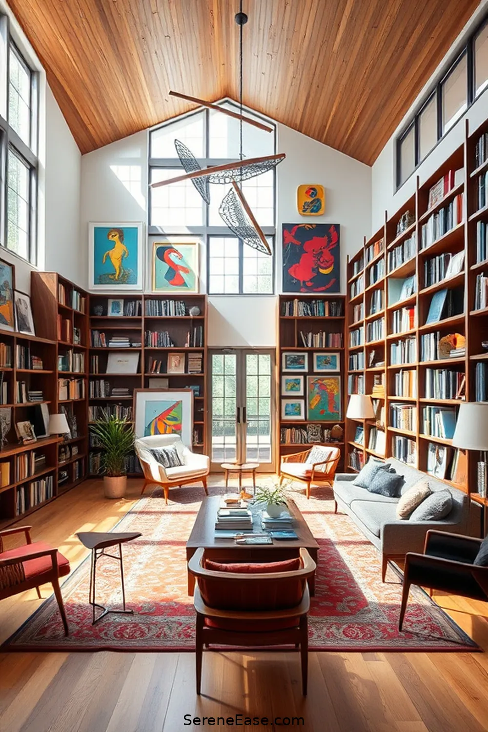 25 Essentials for a Bold and Bright Mid-Century Modern Library Style 14 Showcase Art and Prints for 25 Essentials for a Bold and Bright Mid-Century Modern Library Style