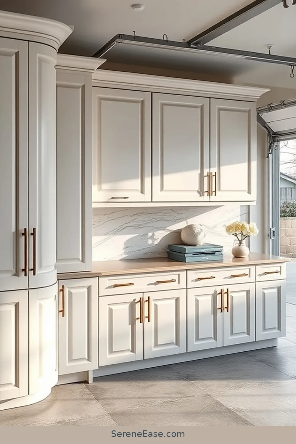 25 Monochromatic Coastal Style Ideas for Your Garage 20 Custom Cabinets in Soft Shades for 25 Monochromatic Coastal Style Ideas for Your Garage