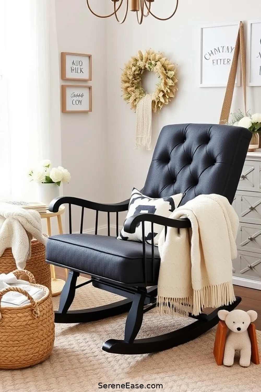 25 Must-Have Elements for a Black and White Modern Farmhouse Style Nursery 21 Classic Glider Chair for 25 Must-Have Elements for a Black and White Modern Farmhouse Style Nursery