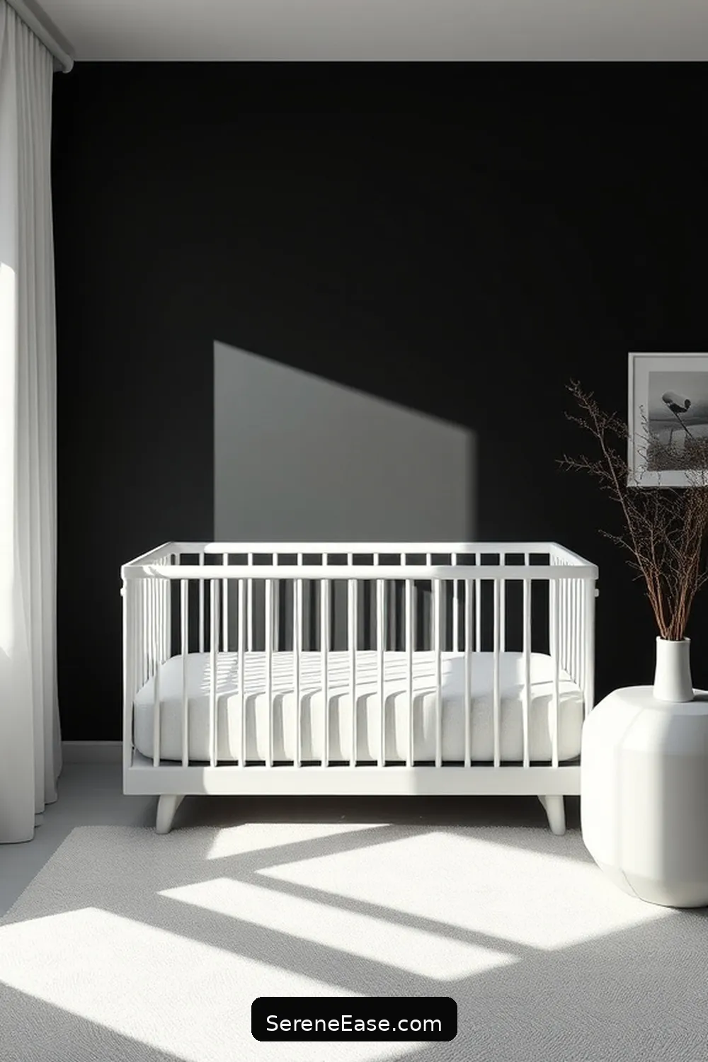 25 Must-Have Elements for a Black and White Modern Farmhouse Style Nursery 2 Crib With Clean Lines for 25 Must-Have Elements for a Black and White Modern Farmhouse Style Nursery