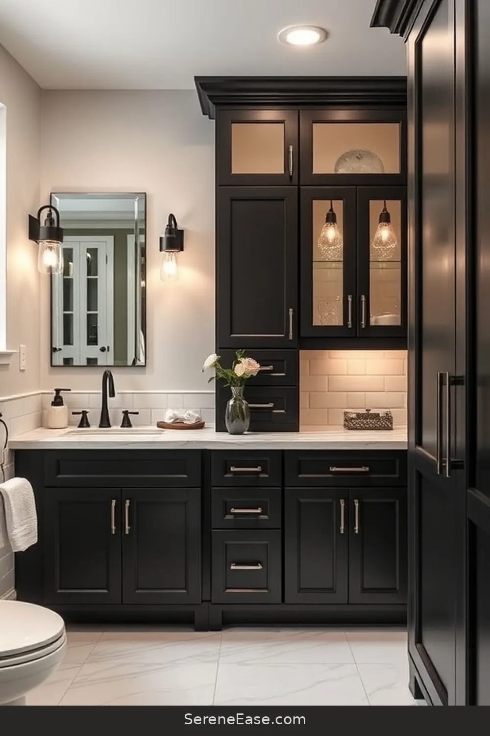 25 Stunning Black and White Bathroom Ideas in Modern Farmhouse Style 25 Custom Black and White Cabinets for 25 Stunning Black and White Bathroom Ideas in Modern Farmhouse Style