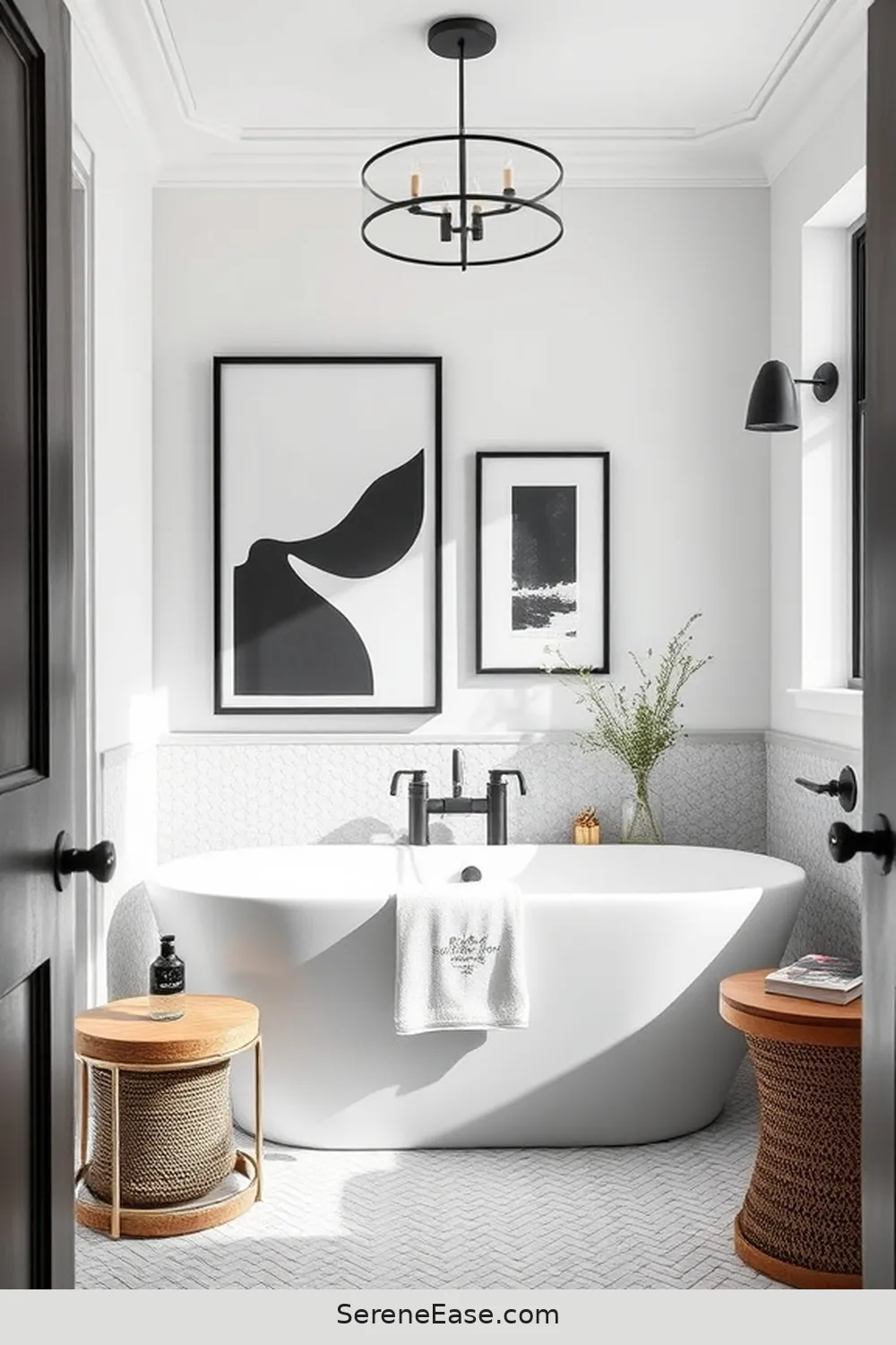 25 Stunning Black and White Bathroom Ideas in Modern Farmhouse Style 6 Monochrome Wall Art and Decor for 25 Stunning Black and White Bathroom Ideas in Modern Farmhouse Style