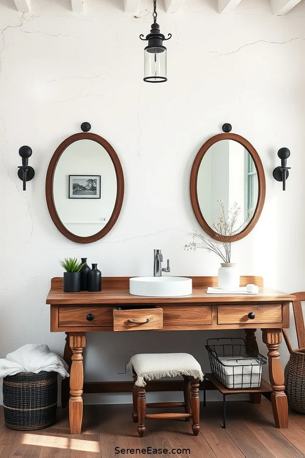 25 Stunning Black and White Bathroom Ideas in Modern Farmhouse Style 7 Rustic Wooden Vanities for 25 Stunning Black and White Bathroom Ideas in Modern Farmhouse Style