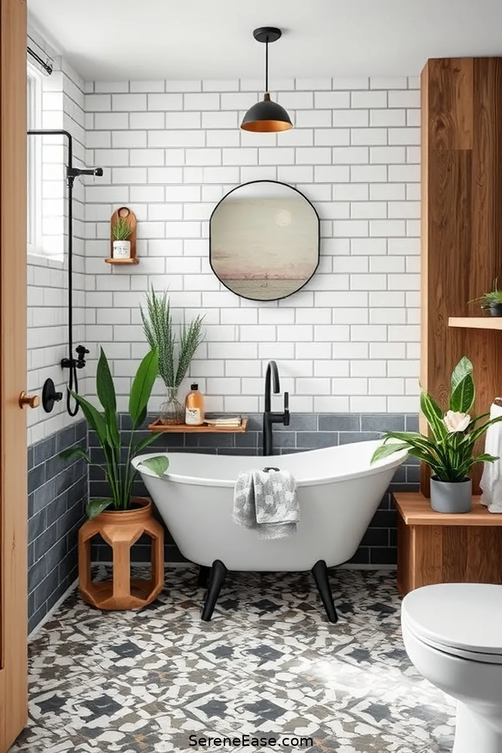25 Stunning Black and White Bathroom Ideas in Modern Farmhouse Style 26 Serene Farmhouse Inspired Color Accents for 25 Stunning Black and White Bathroom Ideas in Modern Farmhouse Style