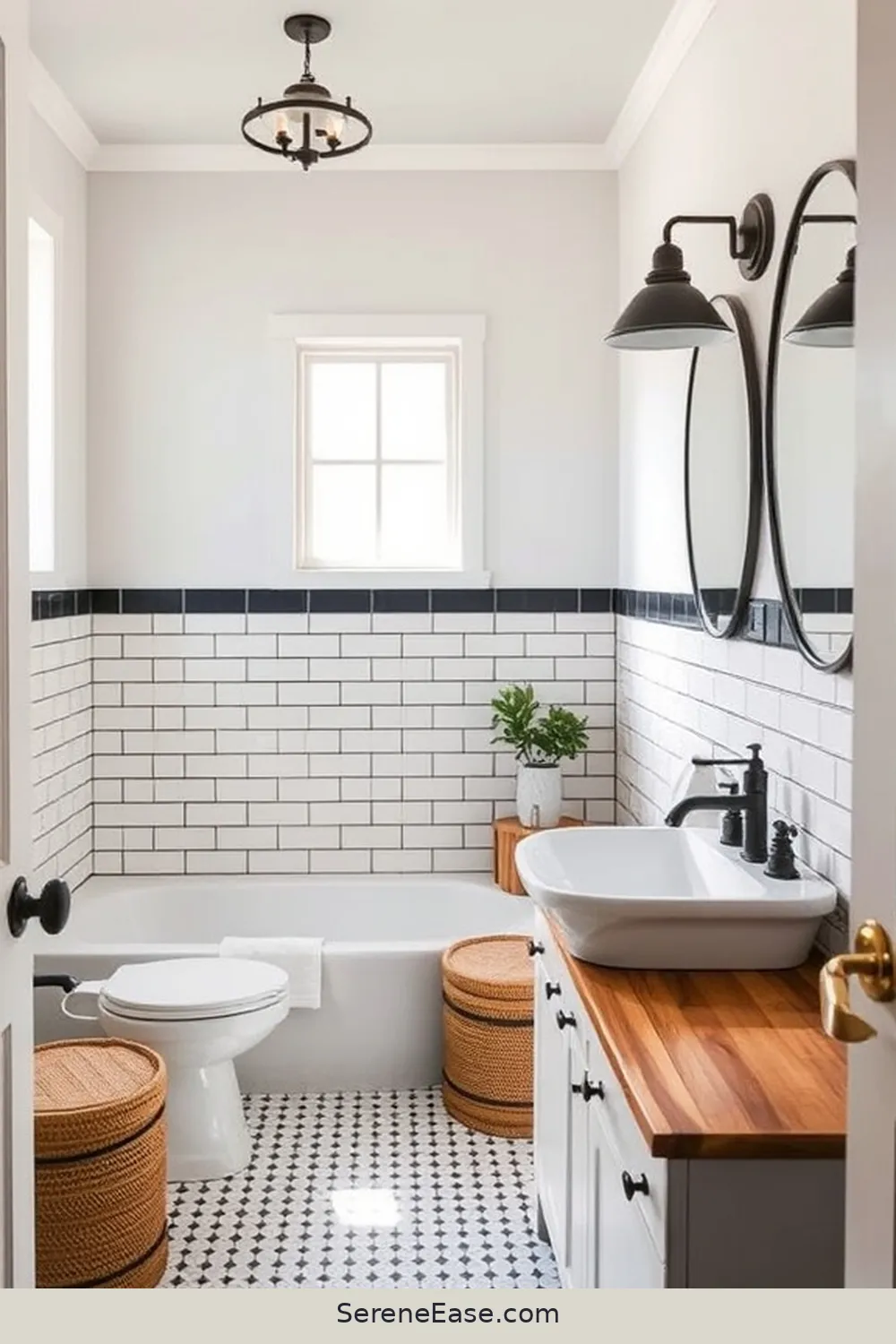 25 Stunning Black and White Bathroom Ideas in Modern Farmhouse Style 12 Timeless Subway Tile Backsplashes for 25 Stunning Black and White Bathroom Ideas in Modern Farmhouse Style