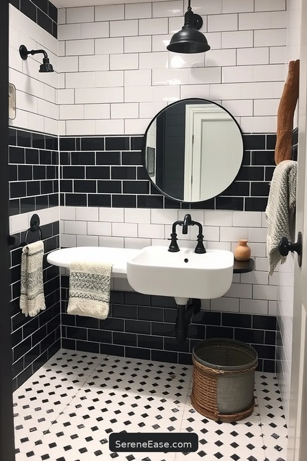 25 Stunning Black and White Bathroom Ideas in Modern Farmhouse Style 20 Vintage Accents in Accessories for 25 Stunning Black and White Bathroom Ideas in Modern Farmhouse Style