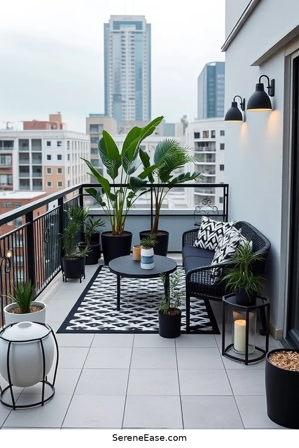 25 Stunning Black and White Scandinavian Outdoor Patio Ideas 17 Compact Balcony Arrangement for 25 Stunning Black and White Scandinavian Outdoor Patio Ideas