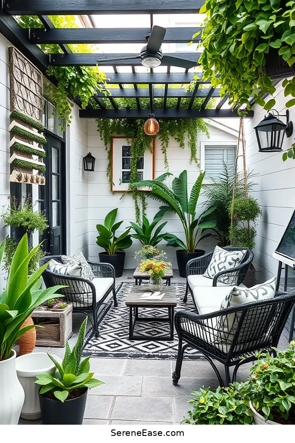 25 Stunning Black and White Scandinavian Outdoor Patio Ideas 23 Lush Greenery Accents for 25 Stunning Black and White Scandinavian Outdoor Patio Ideas