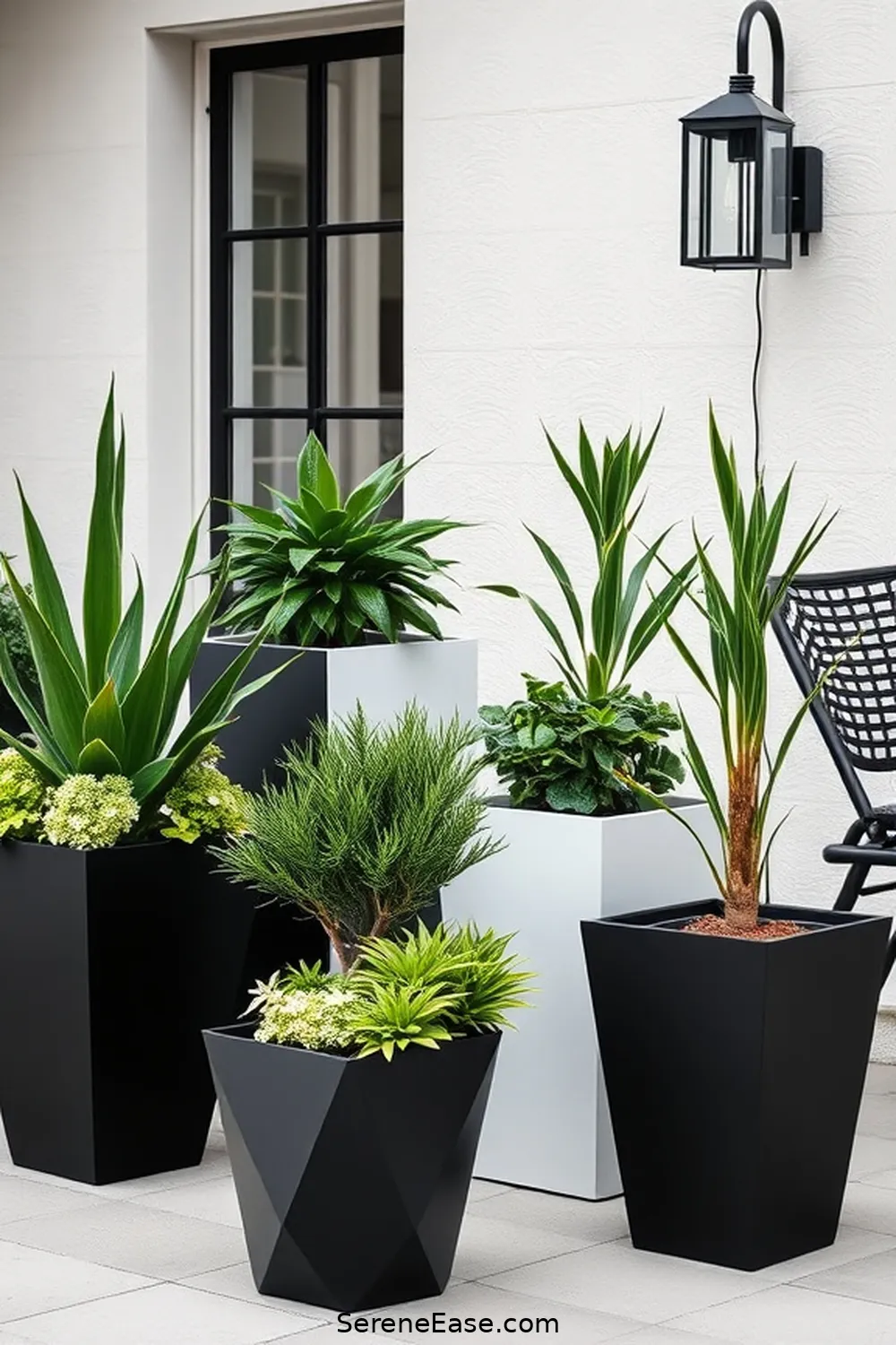 25 Stunning Black and White Scandinavian Outdoor Patio Ideas 7 Monochrome Planters for 25 Stunning Black and White Scandinavian Outdoor Patio Ideas