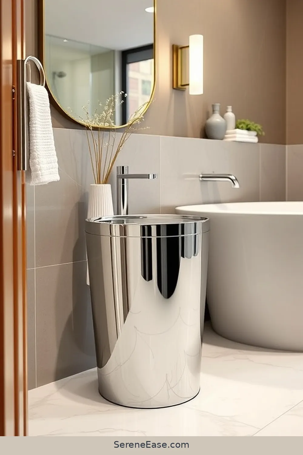 25 Stunning Metallic Accents for a Mid-Century Modern Bathroom 21 Chrome Waste Bins for 25 Stunning Metallic Accents for a Mid-Century Modern Bathroom