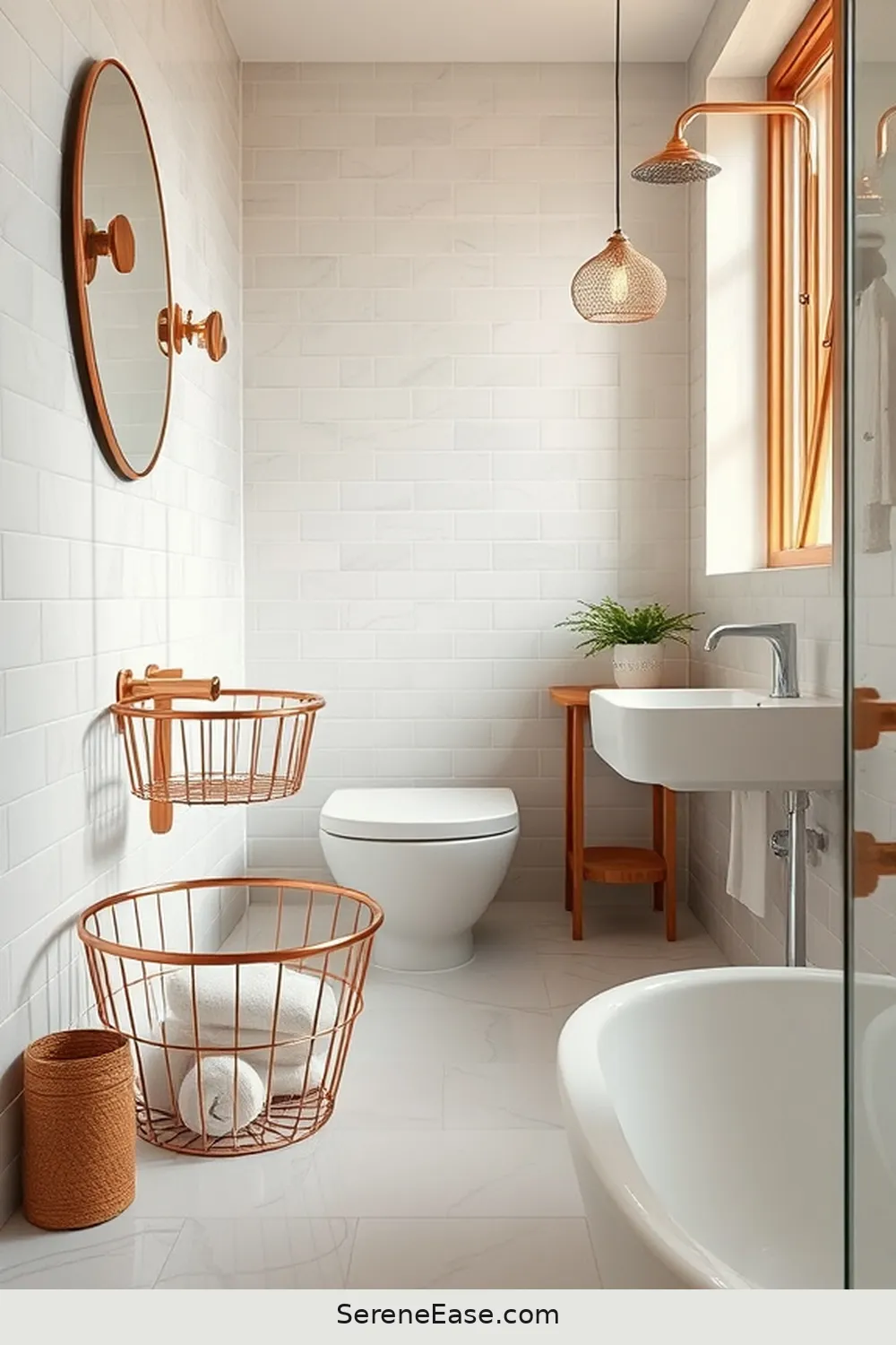 25 Stunning Metallic Accents for a Mid-Century Modern Bathroom 19 Copper Wire Baskets for 25 Stunning Metallic Accents for a Mid-Century Modern Bathroom