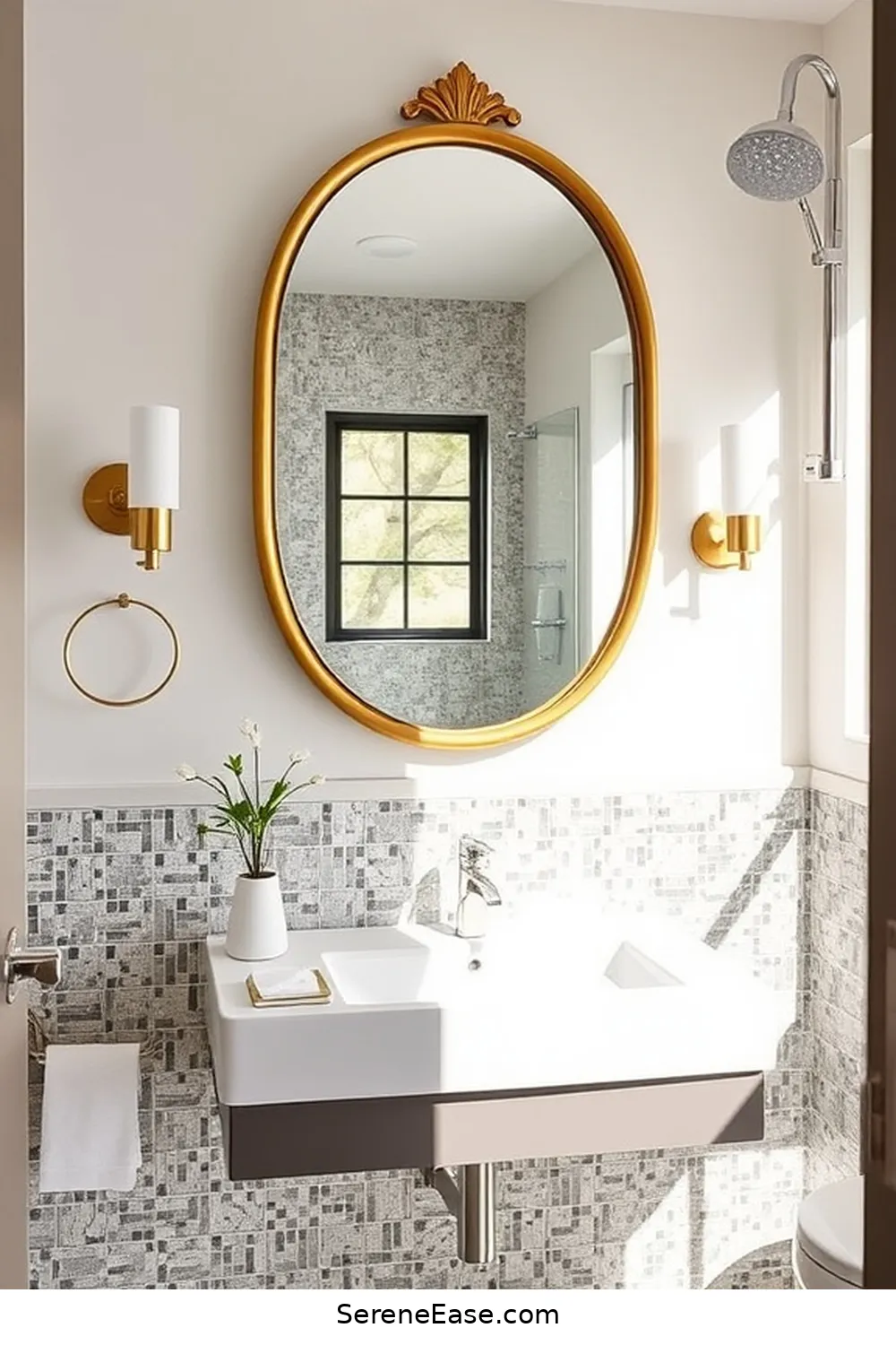 25 Stunning Metallic Accents for a Mid-Century Modern Bathroom 6 Gold Framed Mirrors for 25 Stunning Metallic Accents for a Mid-Century Modern Bathroom