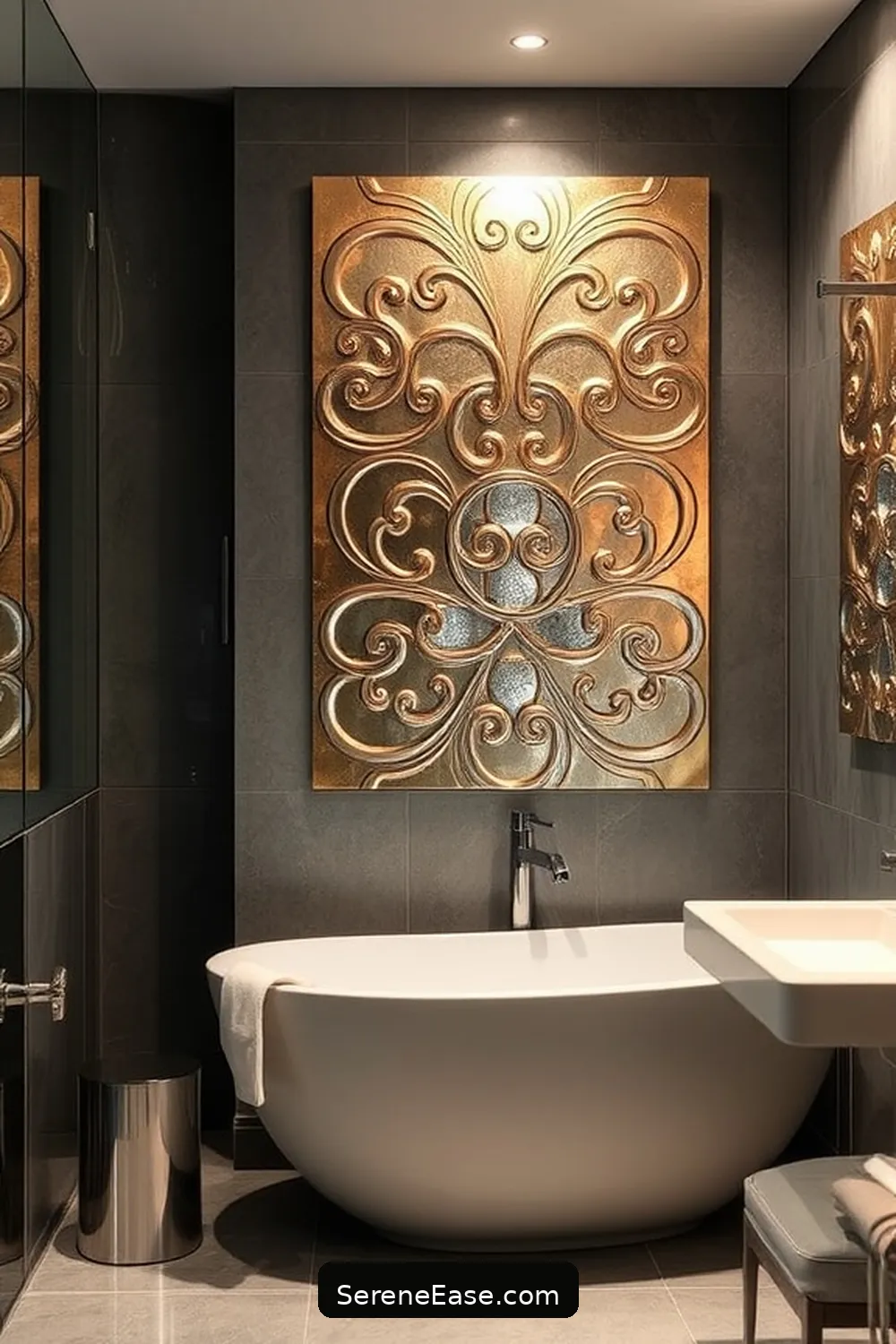 25 Stunning Metallic Accents for a Mid-Century Modern Bathroom 13 Metallic Artwork for 25 Stunning Metallic Accents for a Mid-Century Modern Bathroom