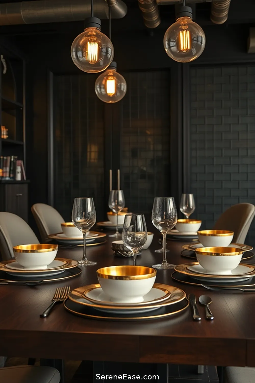 25 Stunning Metallic Accents to Elevate Industrial Dining Room Style 25 Gold-Trimmed Dinnerware for 25 Stunning Metallic Accents to Elevate Industrial Dining Room Style