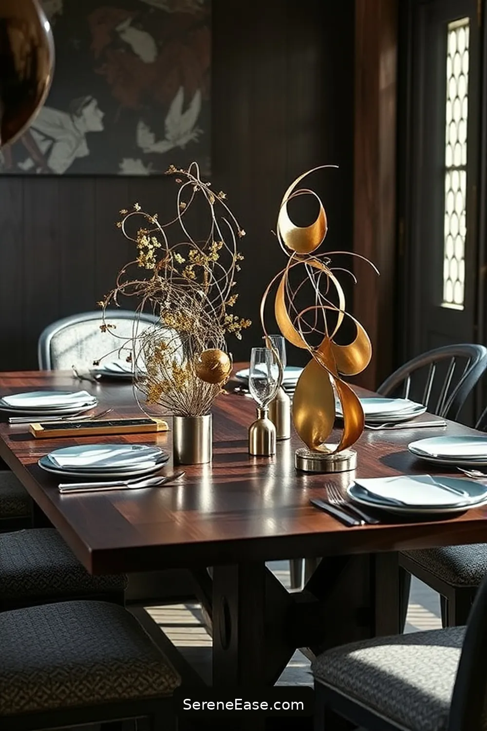 25 Stunning Metallic Accents to Elevate Industrial Dining Room Style 26 Metal Sculpture Centerpieces for 25 Stunning Metallic Accents to Elevate Industrial Dining Room Style