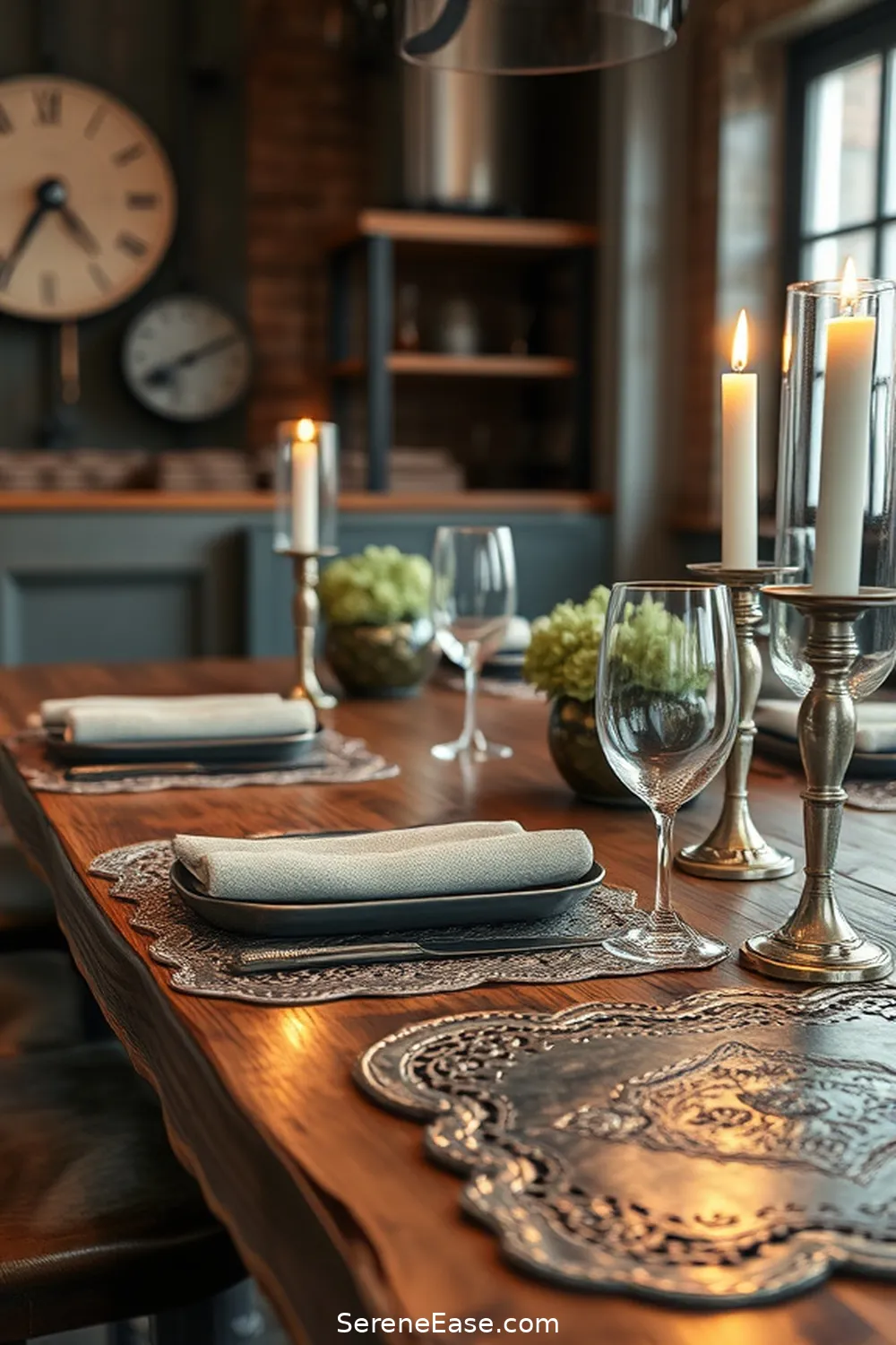 25 Stunning Metallic Accents to Elevate Industrial Dining Room Style 14 Pewter Placemats for 25 Stunning Metallic Accents to Elevate Industrial Dining Room Style