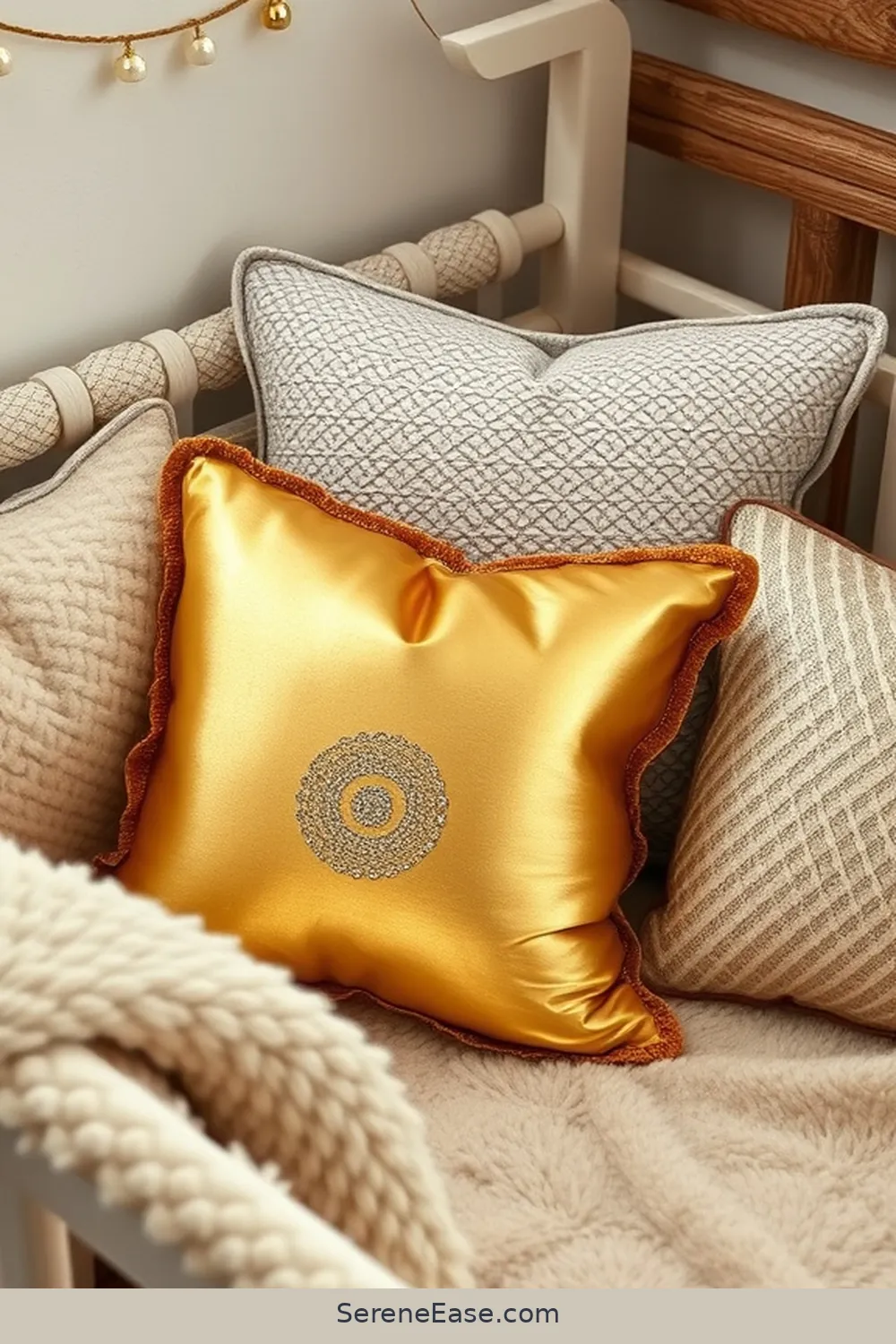 25 Ways Metallic Accents Enhance Rustic Nursery Style 4 Adding Shiny Decorative Pillows for 25 Ways Metallic Accents Enhance Rustic Nursery Style