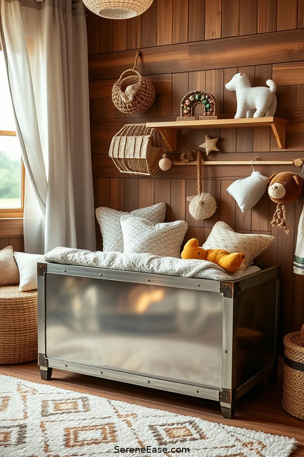25 Ways Metallic Accents Enhance Rustic Nursery Style 16 Incorporating Metallic Toy Chests for 25 Ways Metallic Accents Enhance Rustic Nursery Style