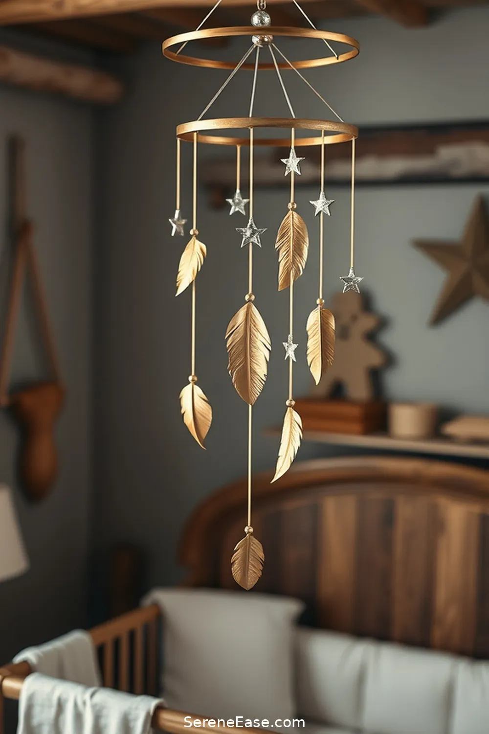 25 Ways Metallic Accents Enhance Rustic Nursery Style 8 Incorporating a Metallic Mobile for 25 Ways Metallic Accents Enhance Rustic Nursery Style