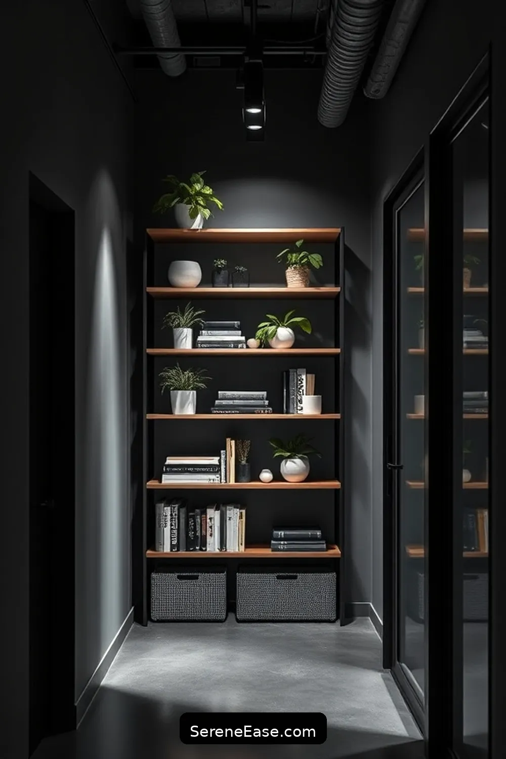 25 Ways to Achieve Black and White Industrial Style in Your Hallway 11 Embrace Open Shelving for 25 Ways to Achieve Black and White Industrial Style in Your Hallway