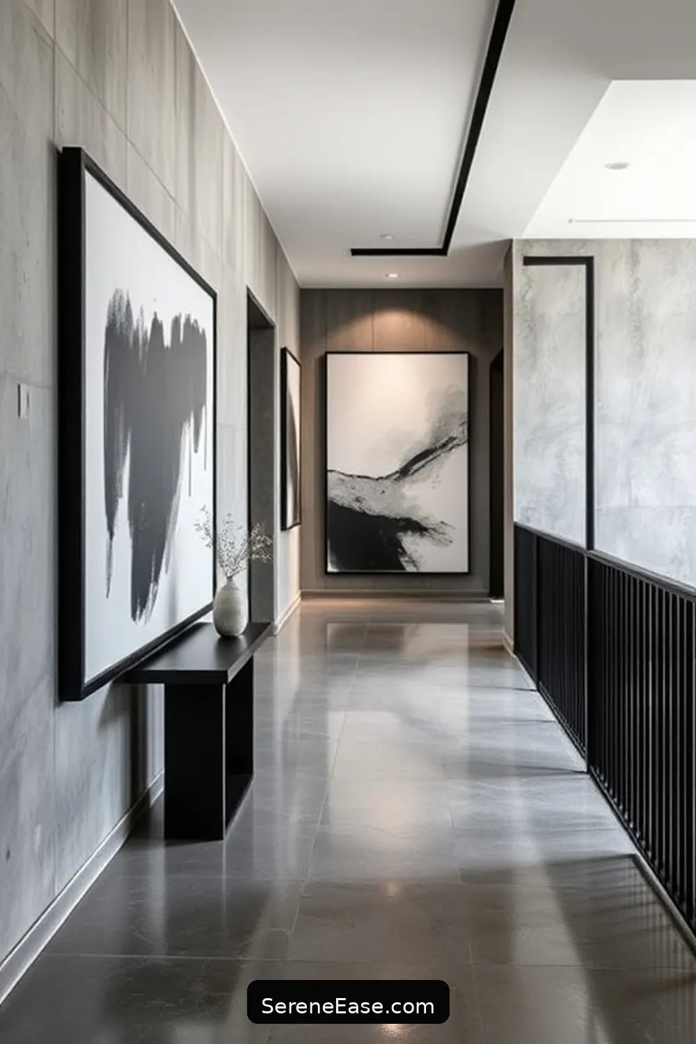 25 Ways to Achieve Black and White Industrial Style in Your Hallway 8 Hang Large Black and White Artwork for 25 Ways to Achieve Black and White Industrial Style in Your Hallway