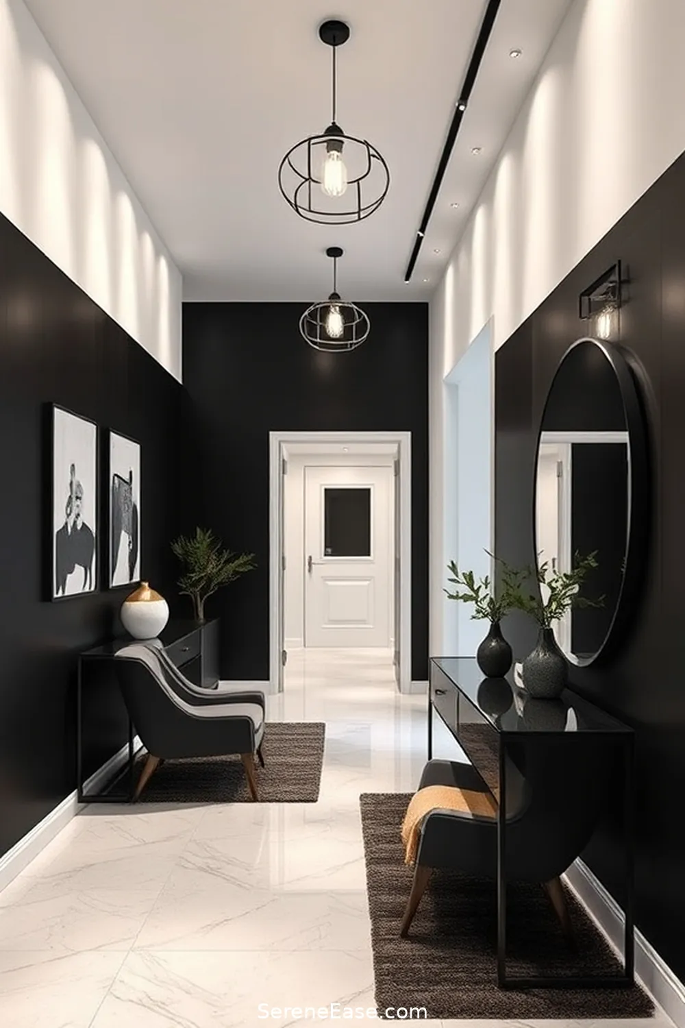 25 Ways to Achieve Black and White Industrial Style in Your Hallway 13 Install a Black Accent Wall for 25 Ways to Achieve Black and White Industrial Style in Your Hallway