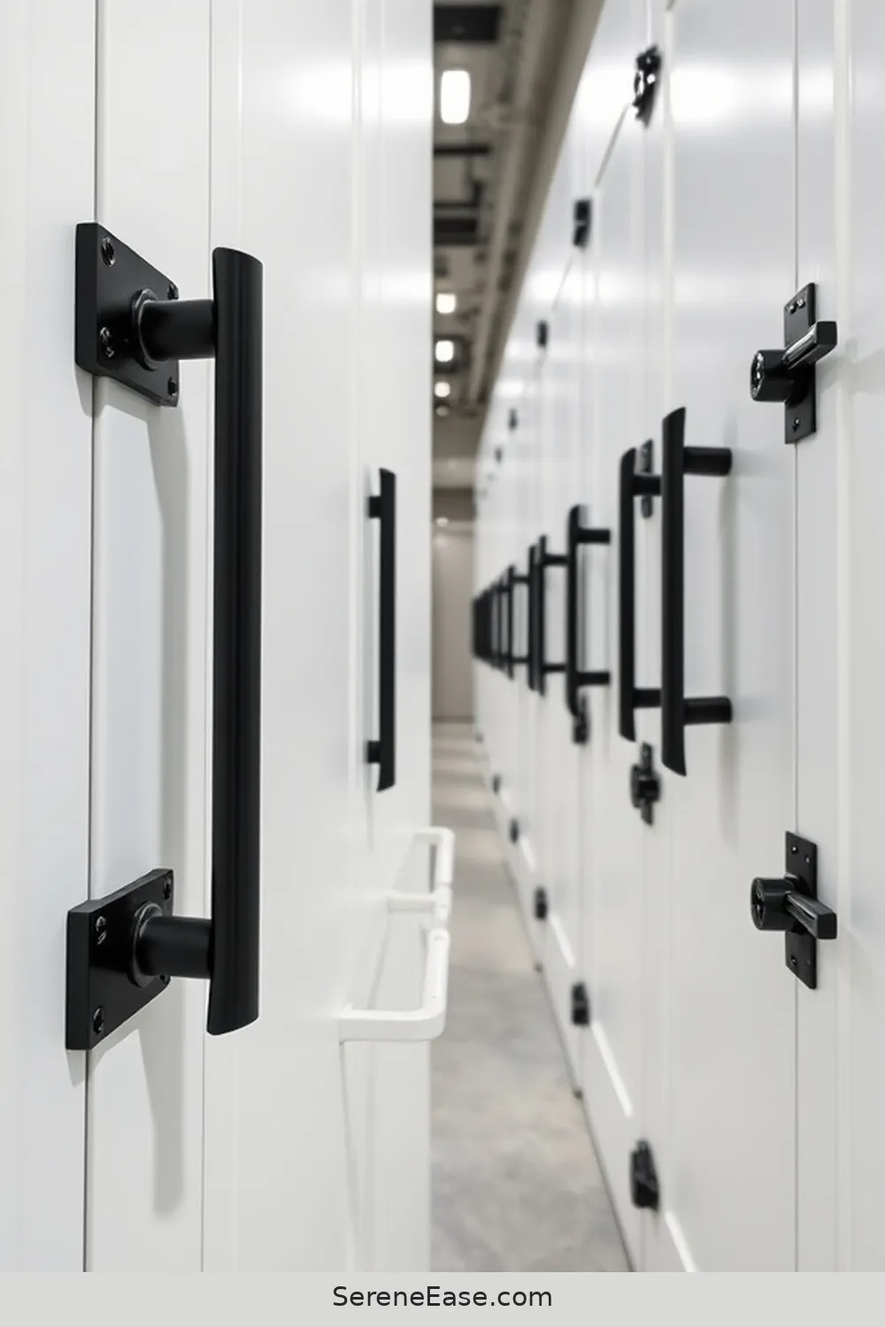 25 Ways to Achieve Black and White Industrial Style in Your Hallway 12 Use Black Hardware on White Doors for 25 Ways to Achieve Black and White Industrial Style in Your Hallway