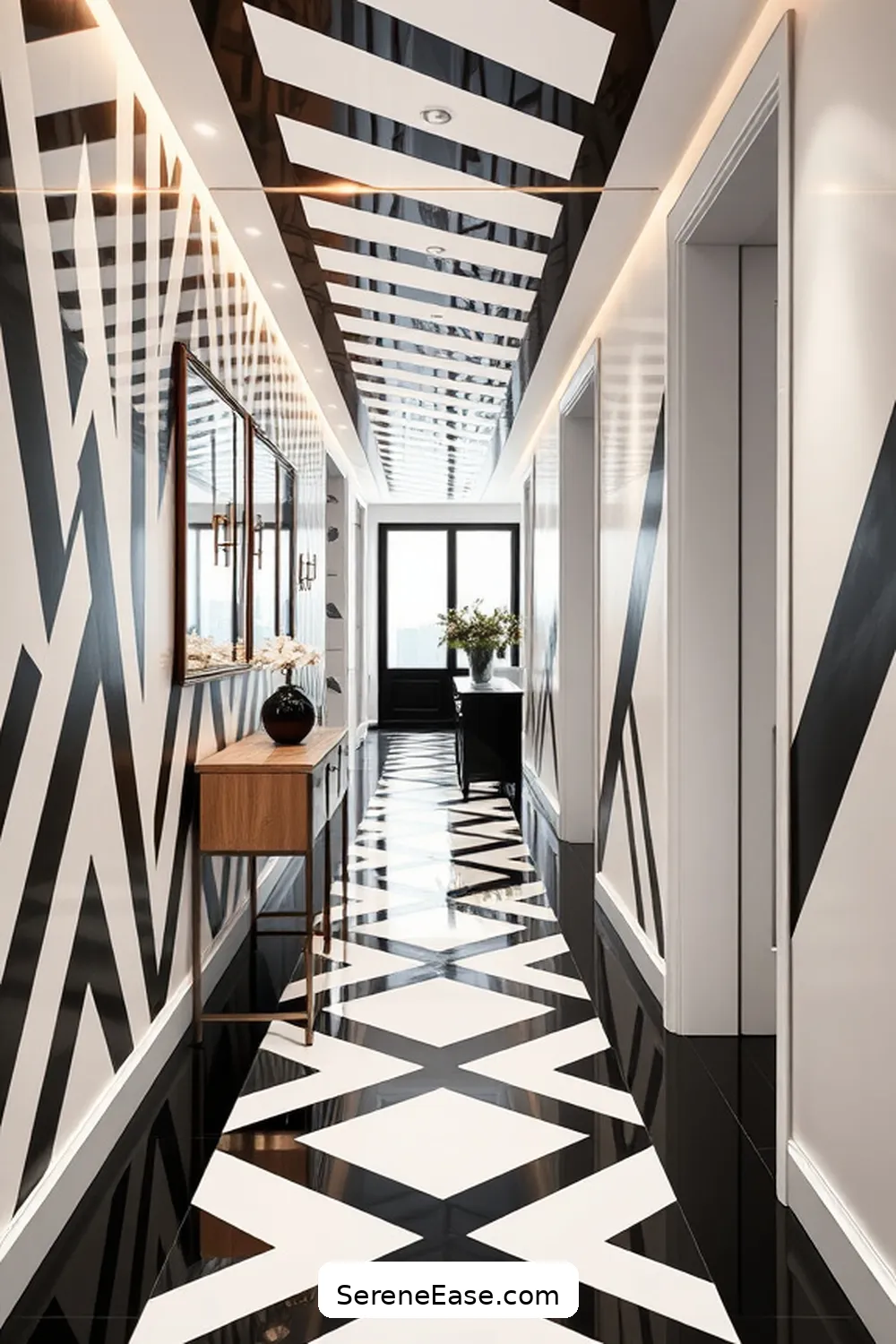 25 Ways to Achieve Black and White Industrial Style in Your Hallway 3 Use Black and White Geometric Patterns for 25 Ways to Achieve Black and White Industrial Style in Your Hallway