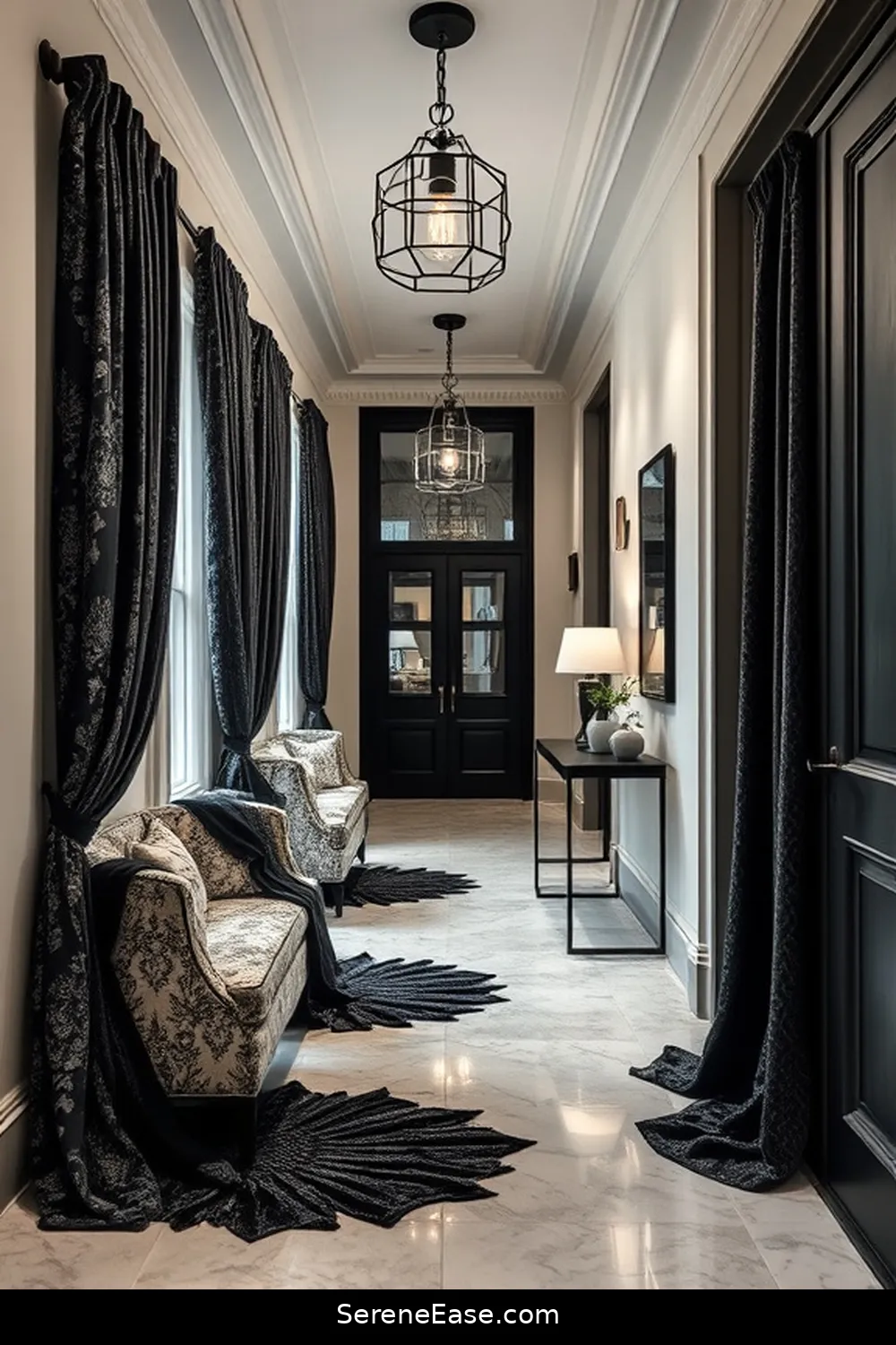 25 Ways to Achieve Black and White Industrial Style in Your Hallway 23 Use Textured Fabrics for Soft Furnishings for 25 Ways to Achieve Black and White Industrial Style in Your Hallway