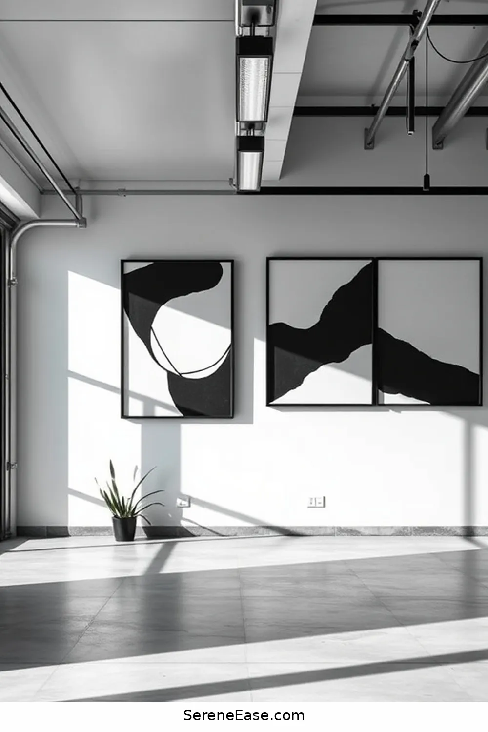Add Bold Artwork for 25 Ways to Achieve Black and White Mid-Century Modern Garage Style