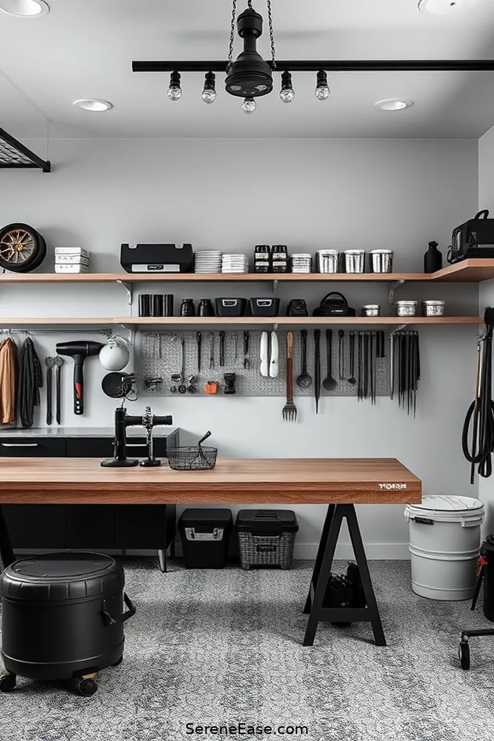 Create a Functional Work Area for 25 Ways to Achieve Black and White Mid-Century Modern Garage Style