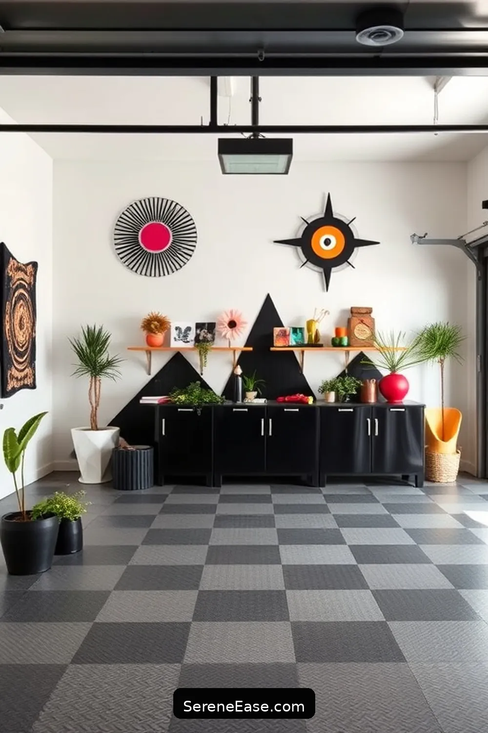 Include Unique Wall Art for 25 Ways to Achieve Black and White Mid-Century Modern Garage Style