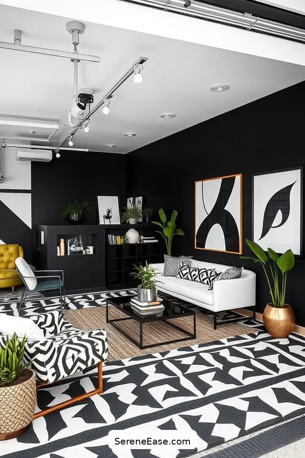 Incorporate Geometric Patterns for 25 Ways to Achieve Black and White Mid-Century Modern Garage Style