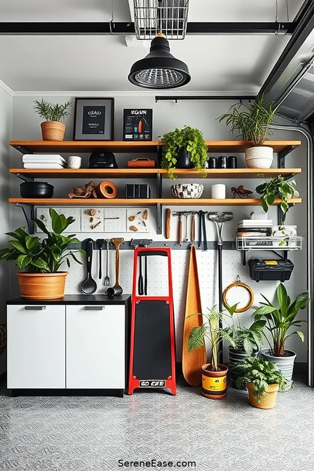 Integrate Open Shelving for 25 Ways to Achieve Black and White Mid-Century Modern Garage Style