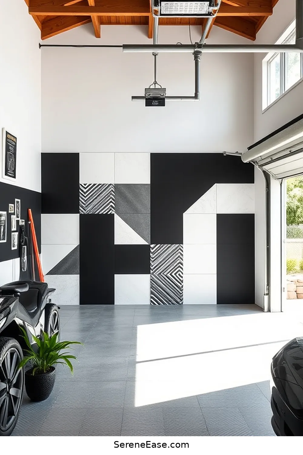 Use Decorative Wall Panels for 25 Ways to Achieve Black and White Mid-Century Modern Garage Style