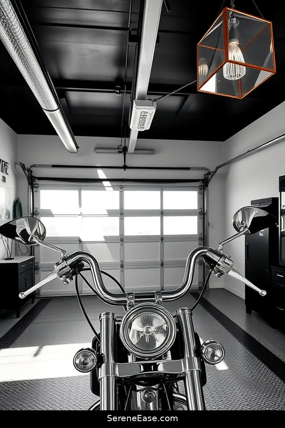 Use Metallic Accents for 25 Ways to Achieve Black and White Mid-Century Modern Garage Style