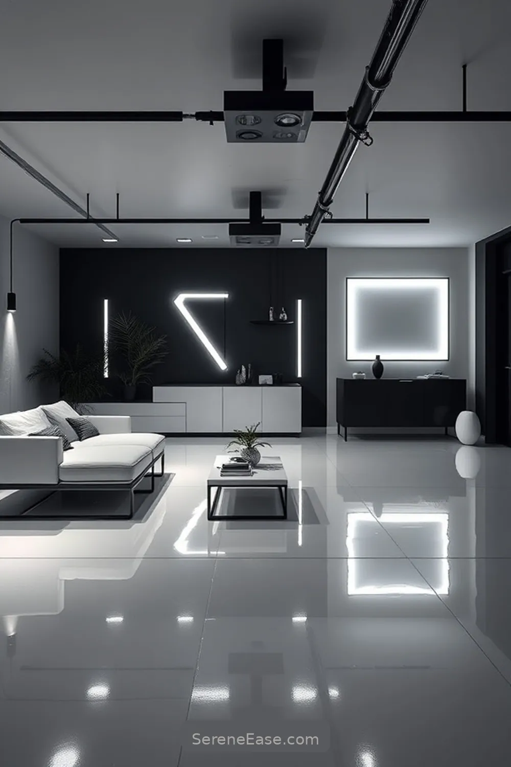 Utilize Smart Lighting Solutions for 25 Ways to Achieve Black and White Mid-Century Modern Garage Style
