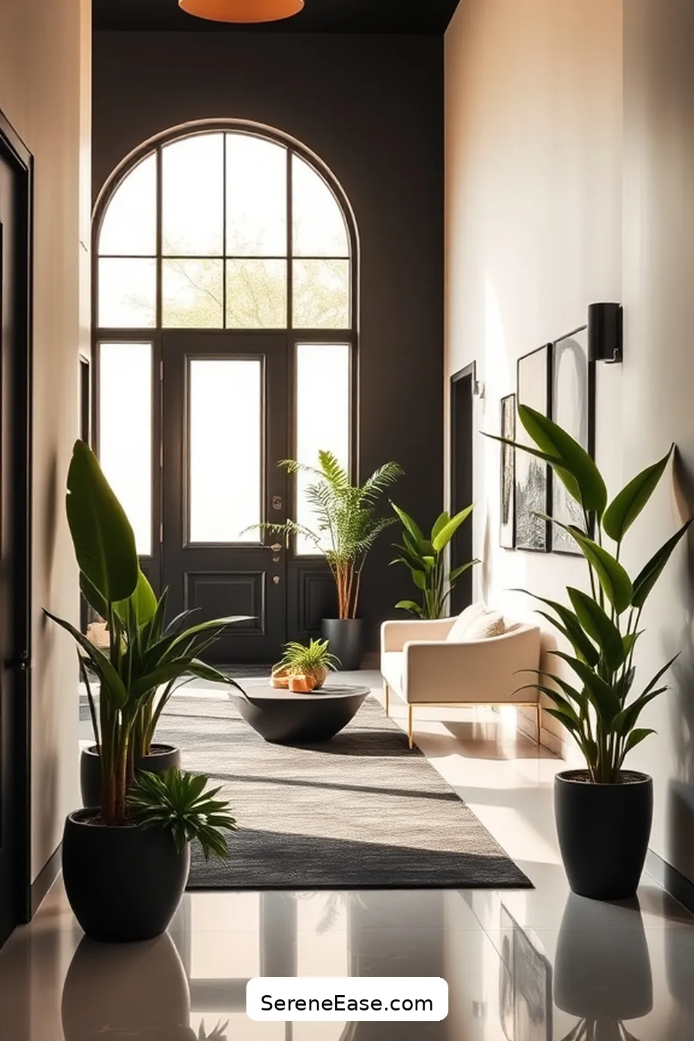 25 Ways to Achieve Monochromatic Minimalist Style in Your Entryway 9 Add Greenery With Potted Plants for 25 Ways to Achieve Monochromatic Minimalist Style in Your Entryway