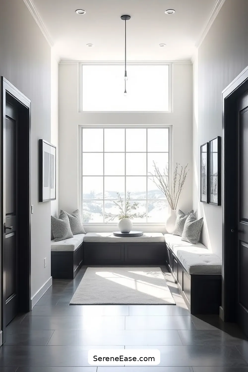 25 Ways to Achieve Monochromatic Minimalist Style in Your Entryway 20 Incorporate Built-In Seating for 25 Ways to Achieve Monochromatic Minimalist Style in Your Entryway