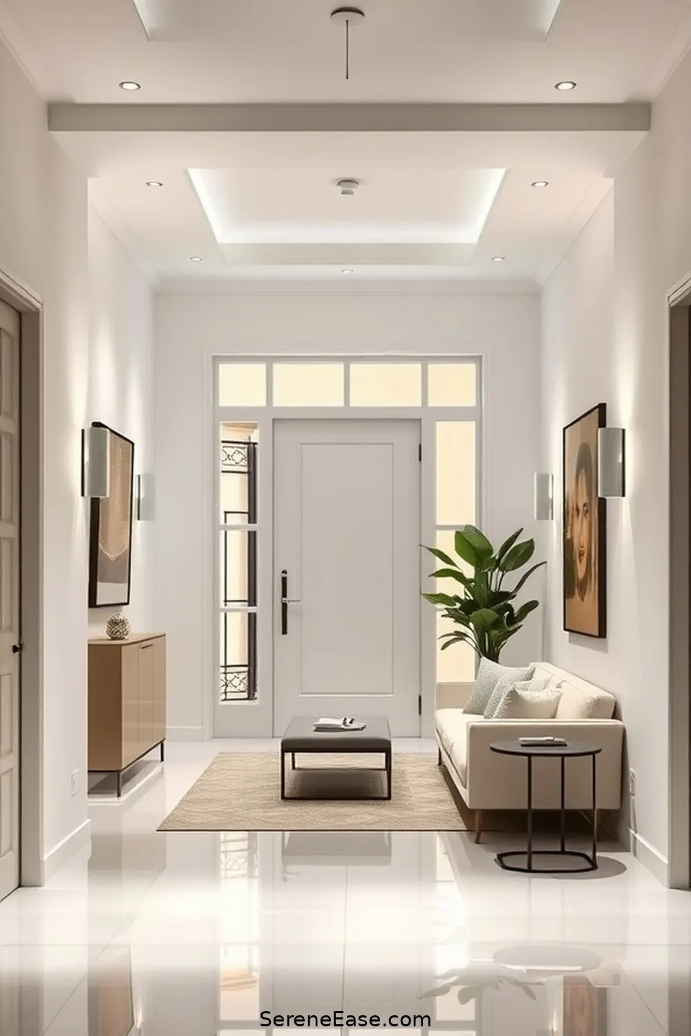25 Ways to Achieve Monochromatic Minimalist Style in Your Entryway 24 Keep the Entryway Well-Lit for 25 Ways to Achieve Monochromatic Minimalist Style in Your Entryway