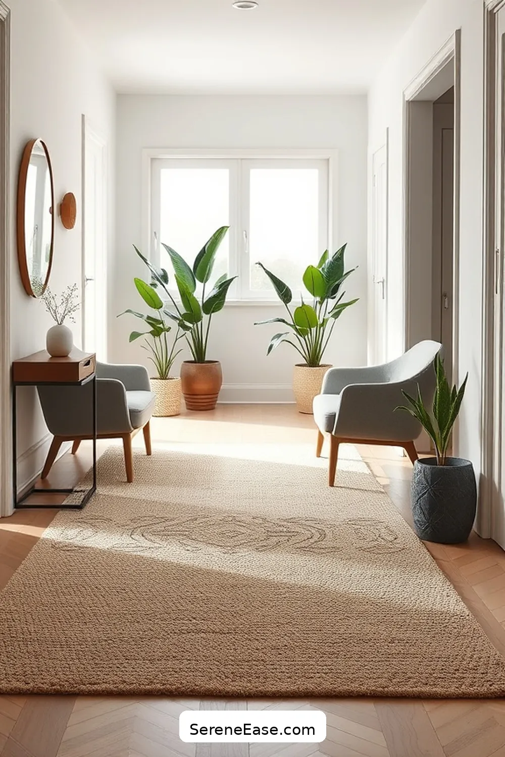 25 Ways to Achieve Monochromatic Minimalist Style in Your Entryway 6 Select a Simple Area Rug for 25 Ways to Achieve Monochromatic Minimalist Style in Your Entryway