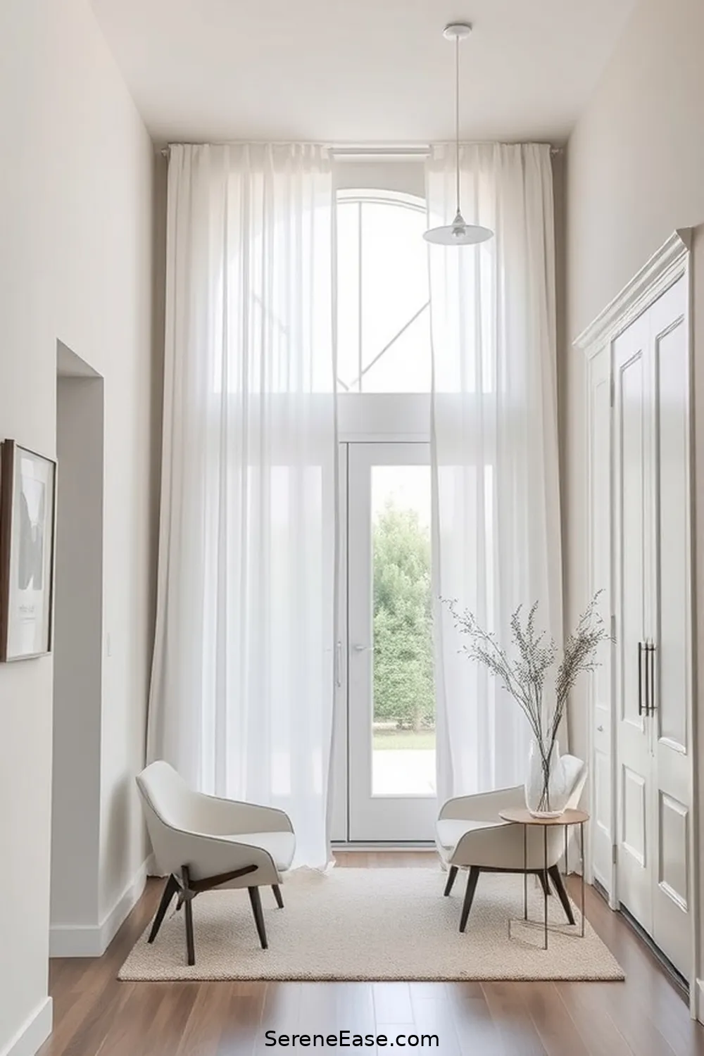 25 Ways to Achieve Monochromatic Minimalist Style in Your Entryway 15 Use Simple Window Treatments for 25 Ways to Achieve Monochromatic Minimalist Style in Your Entryway