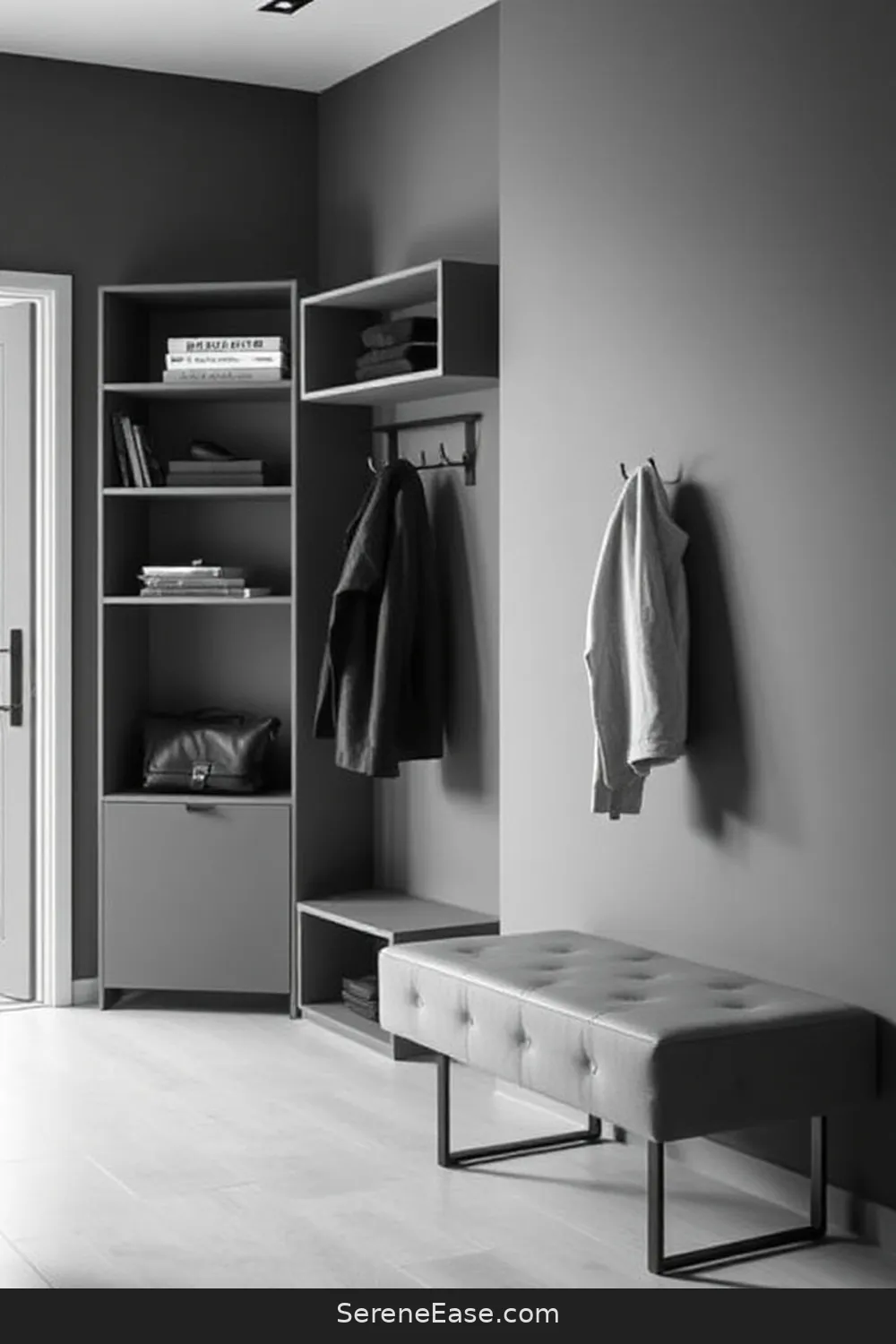 25 Ways to Achieve Monochromatic Minimalist Style in Your Entryway 8 Utilize Functional Storage Solutions for 25 Ways to Achieve Monochromatic Minimalist Style in Your Entryway