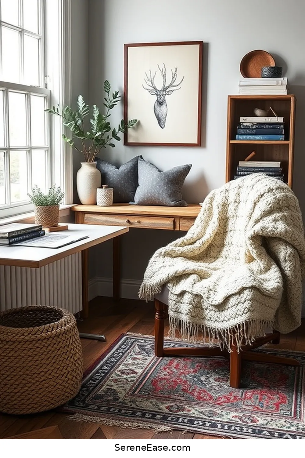 25 Ways to Achieve Monochromatic Rustic Style in Your Home Office 16 Add Soft Furnishings for 25 Ways to Achieve Monochromatic Rustic Style in Your Home Office