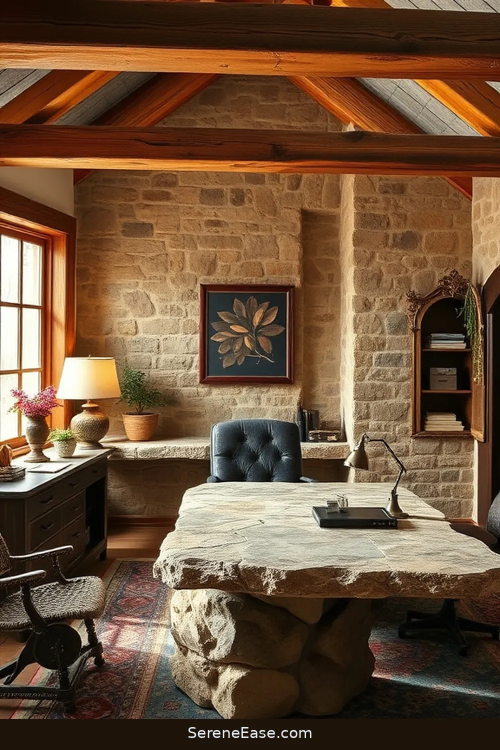 25 Ways to Achieve Monochromatic Rustic Style in Your Home Office 5 Add Stone Accents for 25 Ways to Achieve Monochromatic Rustic Style in Your Home Office