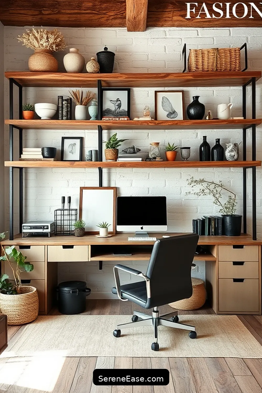 25 Ways to Achieve Monochromatic Rustic Style in Your Home Office 11 Embrace Open Shelving for 25 Ways to Achieve Monochromatic Rustic Style in Your Home Office