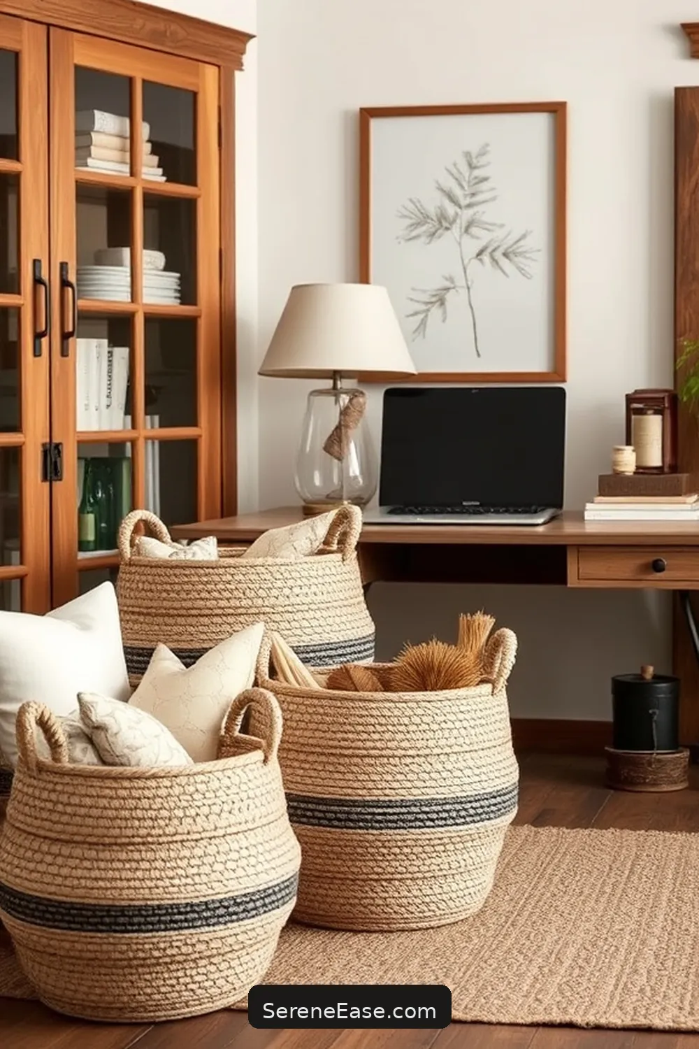 25 Ways to Achieve Monochromatic Rustic Style in Your Home Office 23 Use Decorative Baskets for 25 Ways to Achieve Monochromatic Rustic Style in Your Home Office