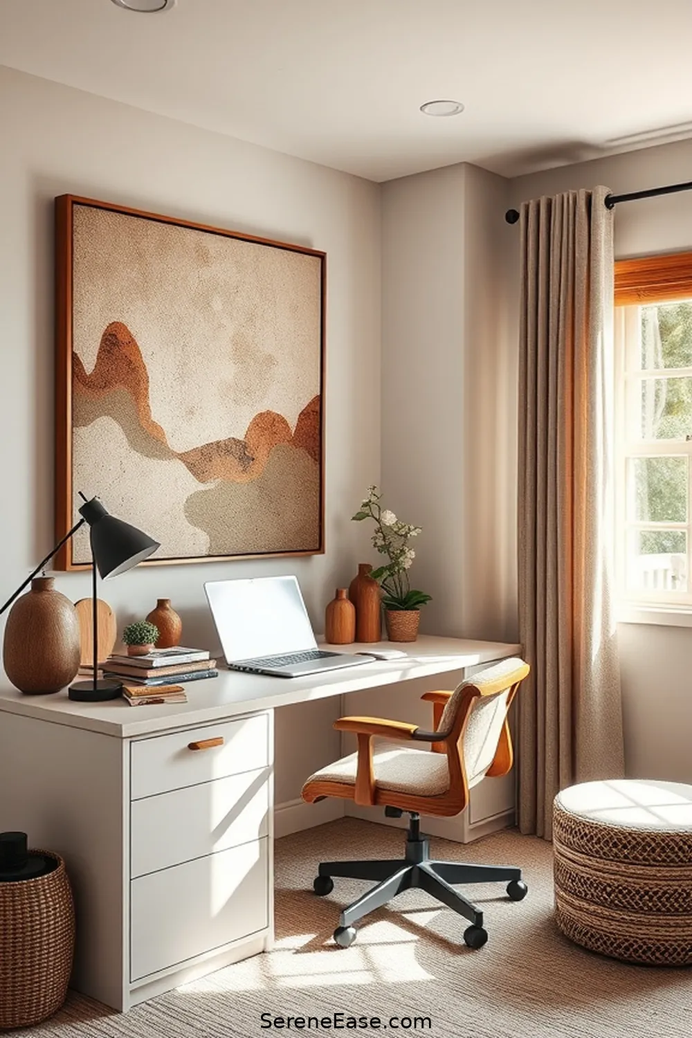 25 Ways to Achieve Monochromatic Rustic Style in Your Home Office 17 Use Earthy Artwork for 25 Ways to Achieve Monochromatic Rustic Style in Your Home Office