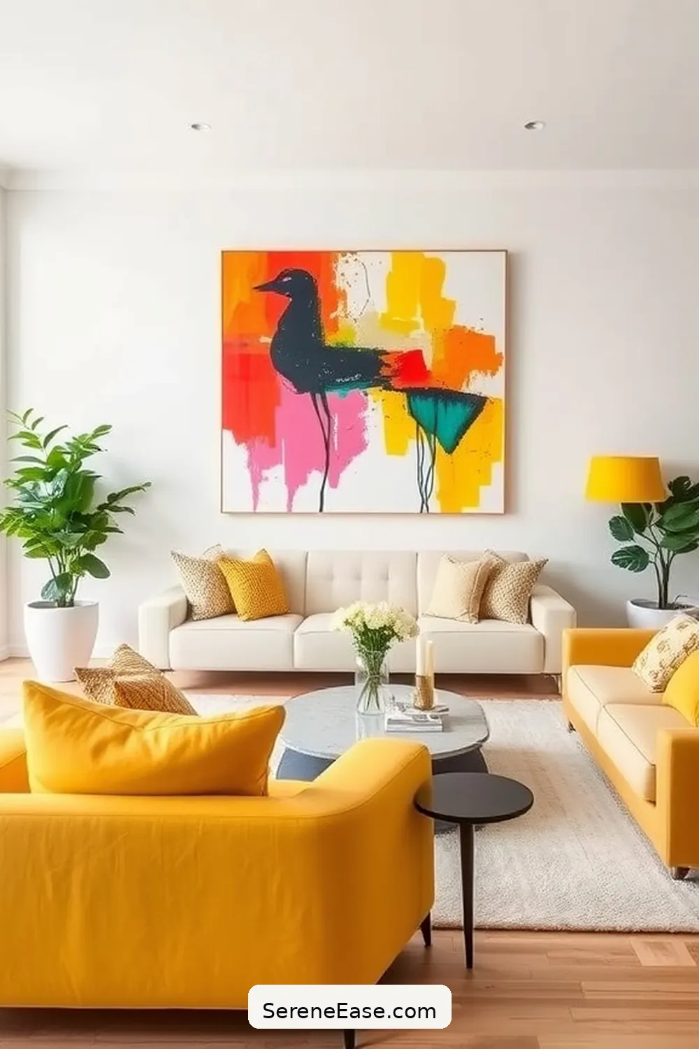 25 Ways to Achieve a Bold and Bright Scandinavian Style Living Room 8 Use Bold Artwork for 25 Ways to Achieve a Bold and Bright Scandinavian Style Living Room
