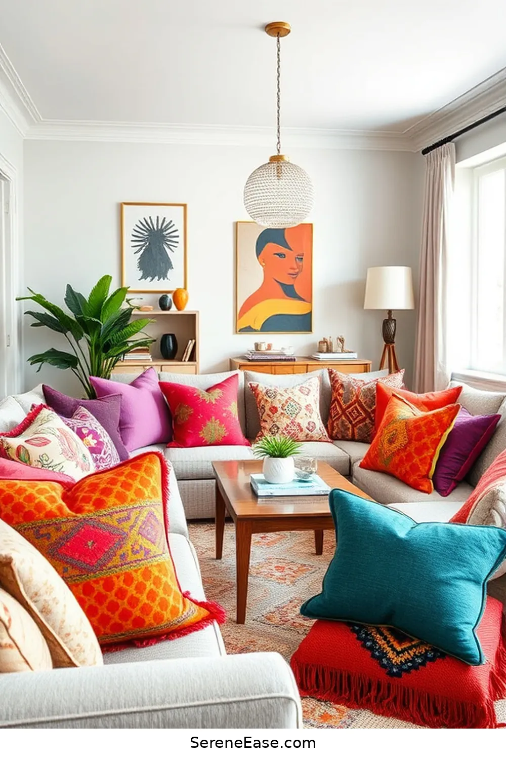 25 Ways to Achieve a Bold and Bright Scandinavian Style Living Room 24 Use Colorful Throw Pillows for 25 Ways to Achieve a Bold and Bright Scandinavian Style Living Room